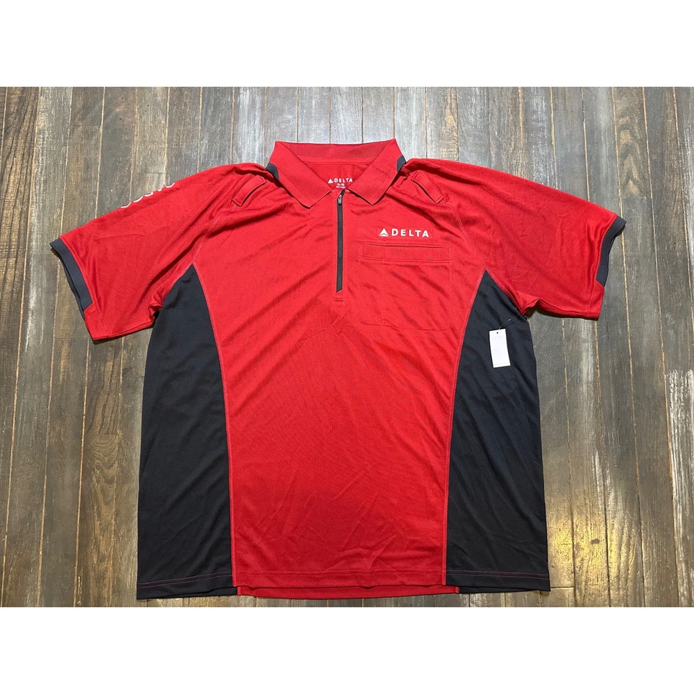 Delta Airlines Cargo Mens‎  Red Navy Blue Quarter Zip Performance Polo Shirt NEW